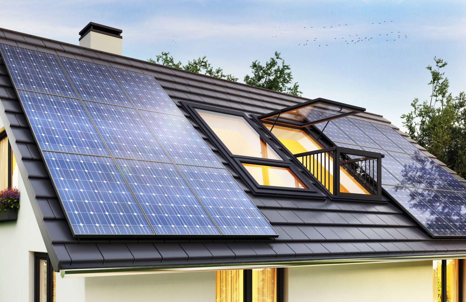 Photovoltaikanlage auf modernem Einfamilienhaus